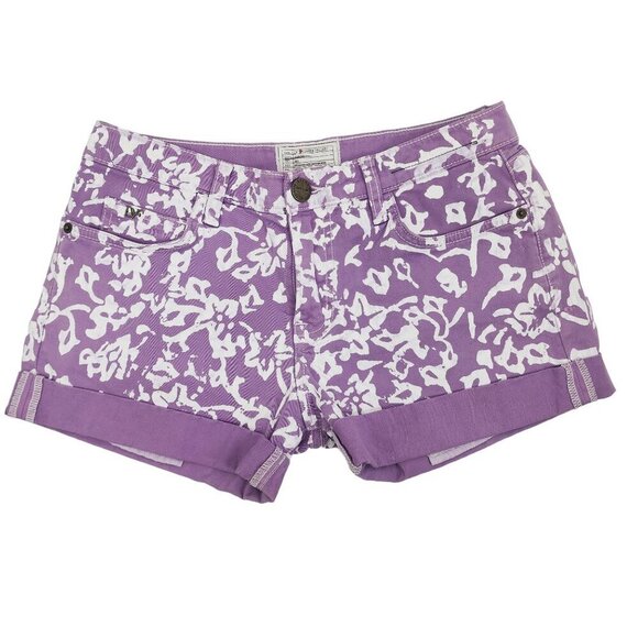 DVF x‎ Current/Elliott Lilac Printed Rolled Hem Denim Shorts Women's Size 0/24 - Picture 2 of 9